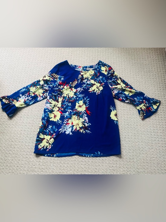 Dalia Tops - Dalia Navy Blue Floral Bell Sleeve Blouse Small